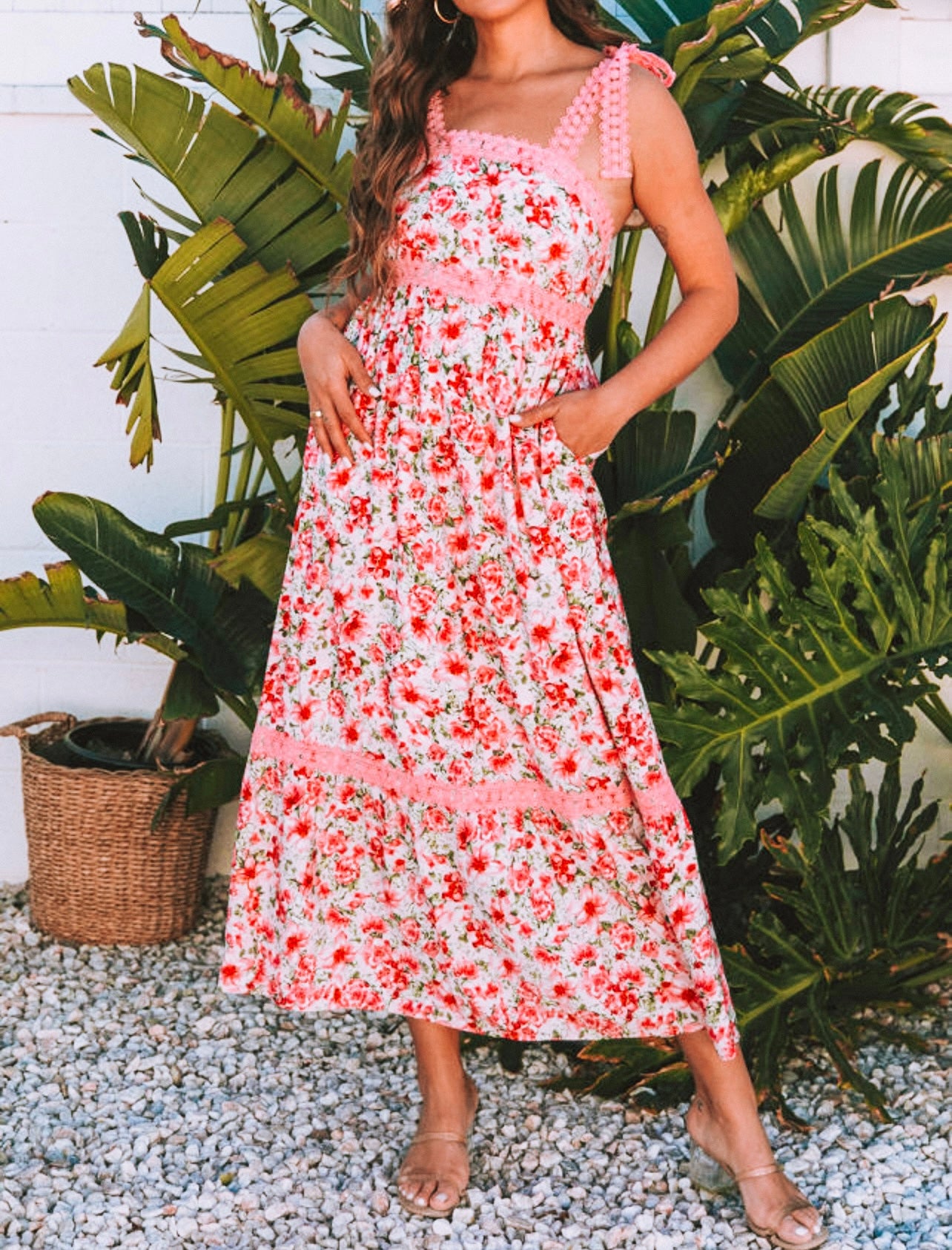 Pink Floral Laced Dress